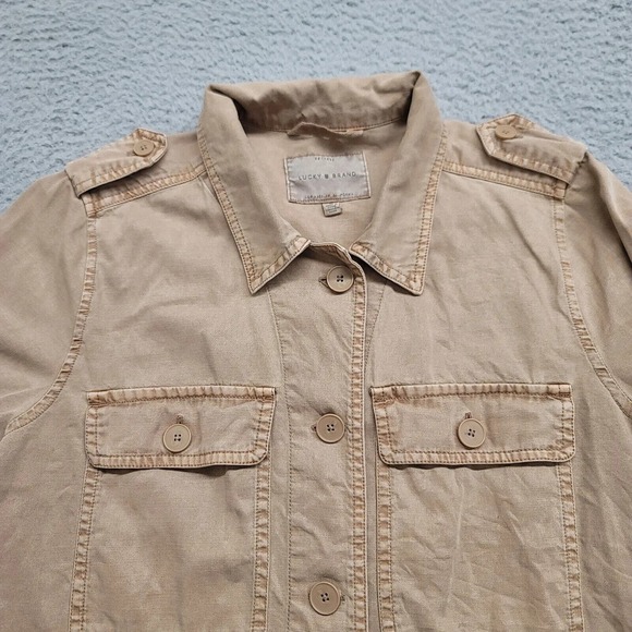 Lucky Brand Shirt Womens Medium Tan Western Cowboy Long‎ Sleeve Pockets Casual - Picture 2 of 8